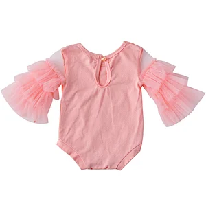 KAPU  Toddler cotton newborn baby girl fower lace flutter long sleeve romper clothes
