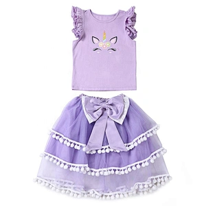 Kids Girls Lovely Summer Unicorn Pompom Outfits