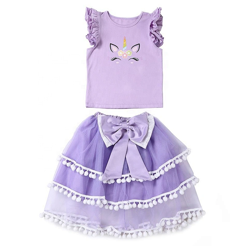 Kids Girls Lovely Summer Unicorn Pompom Outfits