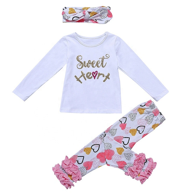 Wholesale Kids Girls Sweet Heart Print Spring Outfits 3 Piece Sets for Kids Girls