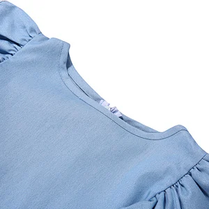 Denim Dress Baby Cotton Dresses Double-Cuffs Lace Denim Tunic Dress For Girl