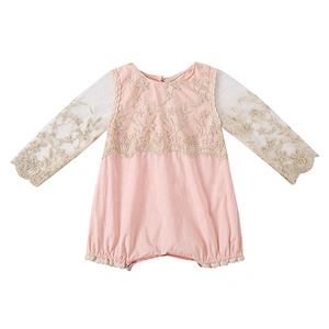 Elegant Girls Boutique Clothing Lace Long Sleeve Baby Diaper Rompers