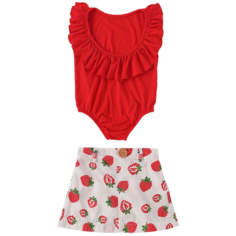 Wholesale new style children boutique clothing 2 pieces baby romper set with skirt