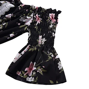 KAPU Wholesale Smoked printed flutter sleevs baby girl floral  Romper knit baby rompers