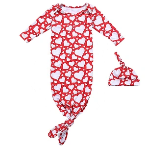 Hot Sale Baby Girls Simple Knotted Valentine Theme One-piece Pajama Sets