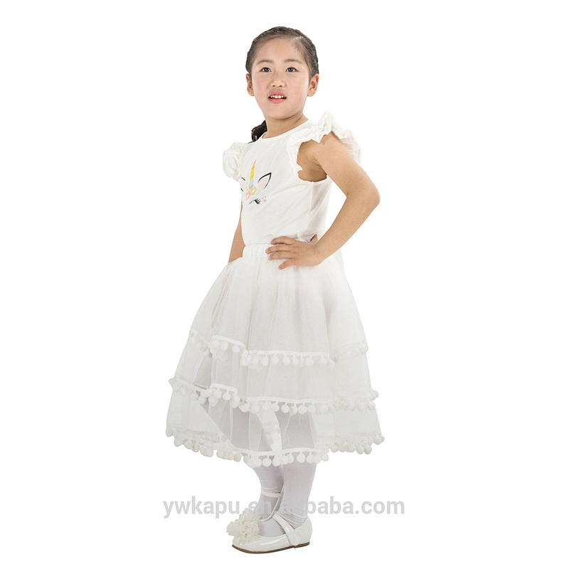 Wholesale boutique lovely infant outfit baby girls top match pompom skirt unicorn dress sets