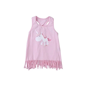 High quality white ruffle girl tank top fancy unicorn printed girls boutique clothing