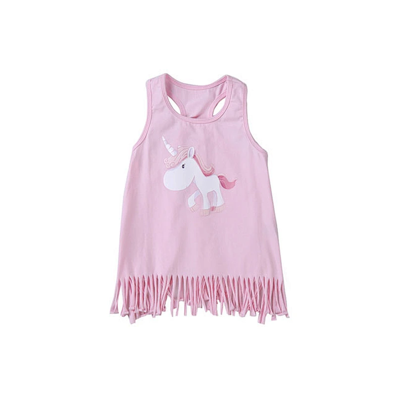 High quality white ruffle girl tank top fancy unicorn printed girls boutique clothing