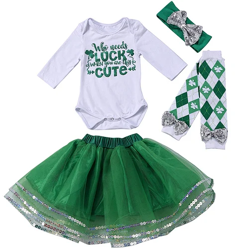 Bulk Wholesale Boutique Kids Clothing St Patrick's Day Clover Pattern Outfits