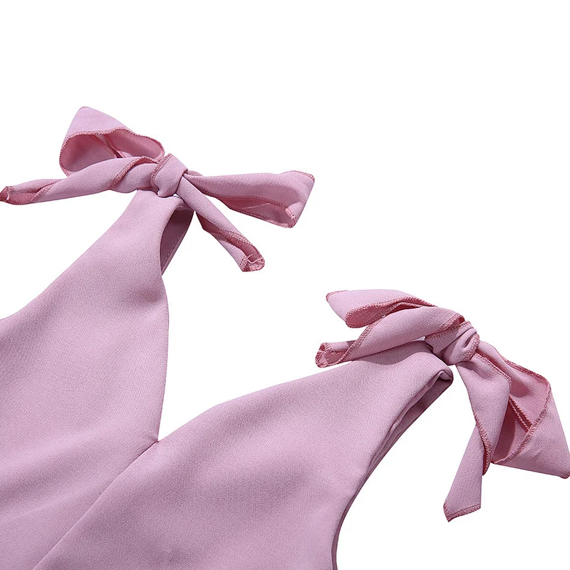 KAPU Wholesale Polyester Tie Bow Plain Sleeveless Baby Girl Suit Romper