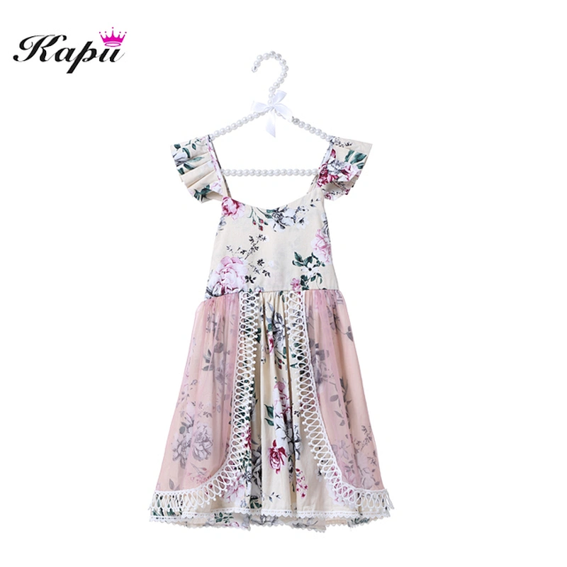 Fashion kids clothes new design floral print girl dress