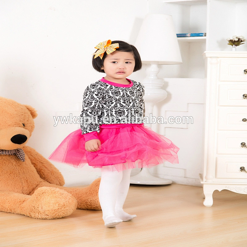 New Spring Baby Girls Small Flower School Dress Long Sleeve Shirt Tutu Skirt Set