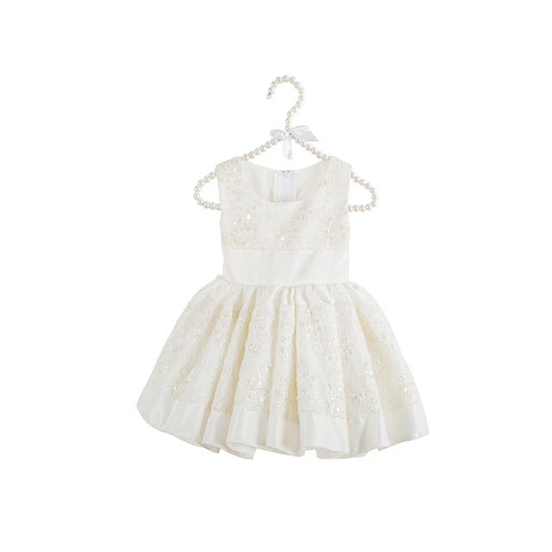 Hot Sale Crystal Flower Sleeveless Ruffles Lace Baby Girl Sequin Summer Dress