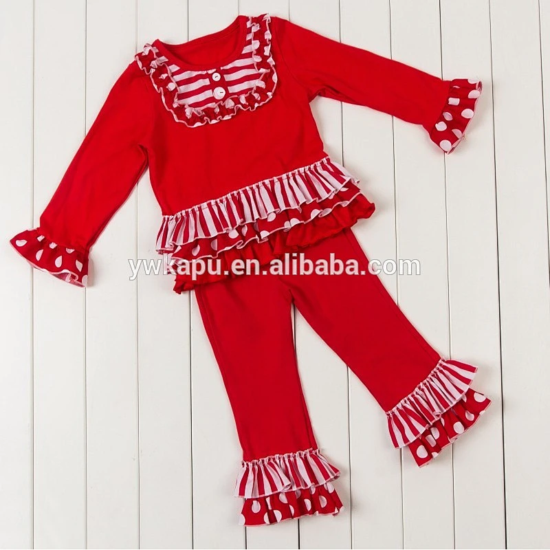 Wholesale bulk kids clothing sets toddler cotton Christmas pajamas boutique ruffle outfits