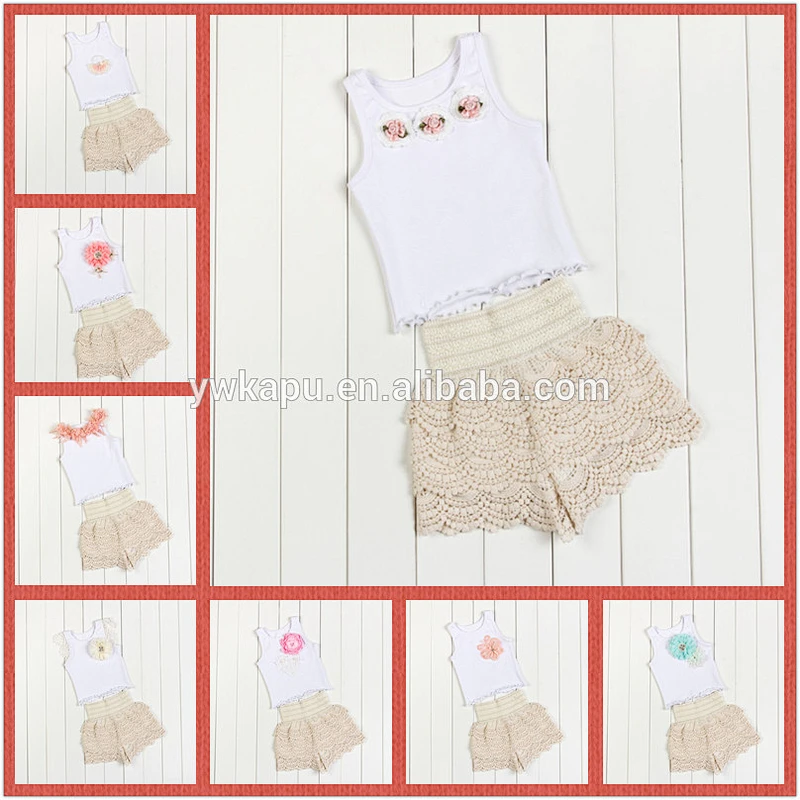 Wholesale baby clothing stylish girl sleeveless top and tunic short outfit baby lace petti set