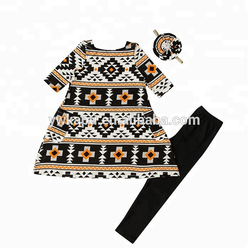 Latest 2018 fall stylish floral printed tunic dress and pants outfit for toddler girl