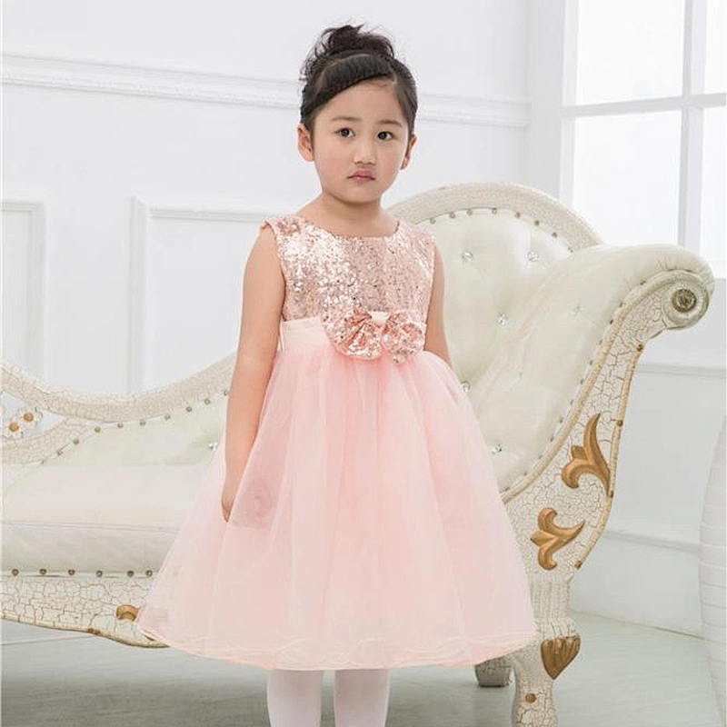 New design sleeveless big flower sequin tulle  baby girl dresses