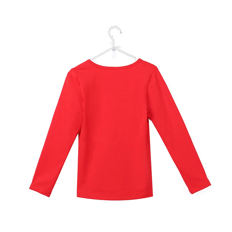 Wholesale Girls Long Sleeve Solid Red Cotton T Shirt