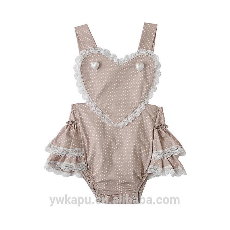 Top quality OEM custom romper kids baby girl boutique children solid color ruffle bubble romper with lace
