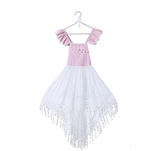 Wholesale short front long back flowers embroidered cotton clothes flower girl dress