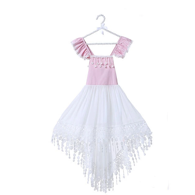 Wholesale short front long back flowers embroidered cotton clothes flower girl dress