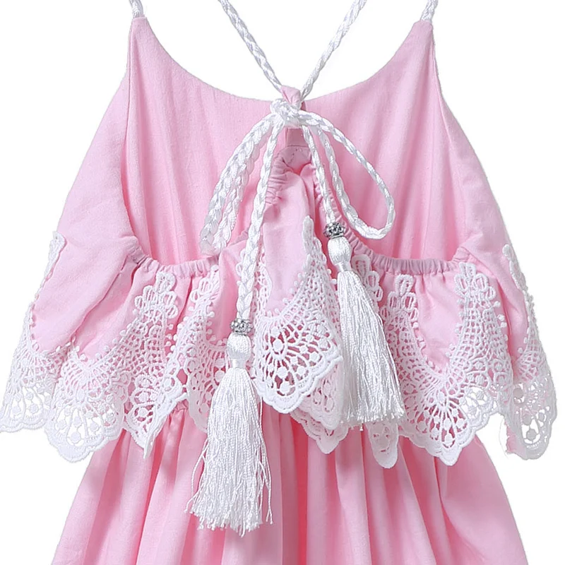 Hot sale summer design children off shoulder embroidered baby girl tassel dress