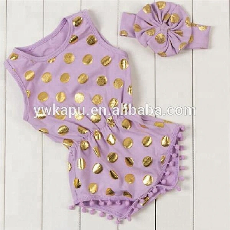 2018 European baby clothing wholesale polka dot pompom adult baby romper with headband
