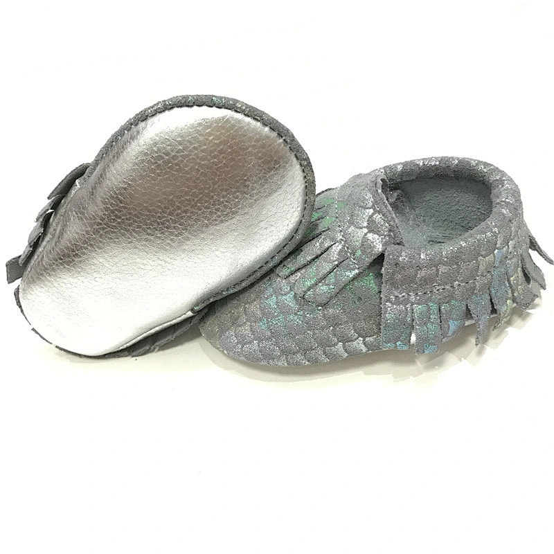 Infant Wholesale Genuine Leather Baby Shoes Mermaid Tassel Toddler Shoes For Girl