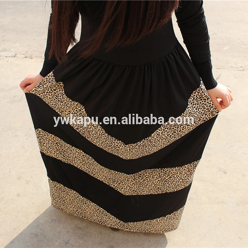 2018 Wholesale mother and daughter latest fashion long sleeve black leopard maxi dress