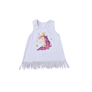High quality white ruffle girl tank top fancy unicorn printed girls boutique clothing