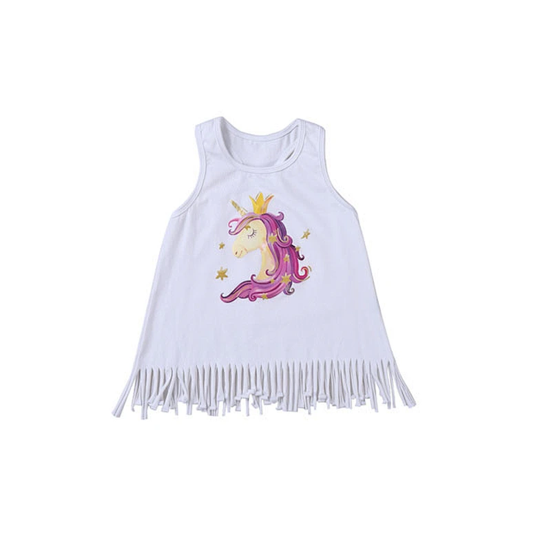 High quality white ruffle girl tank top fancy unicorn printed girls boutique clothing