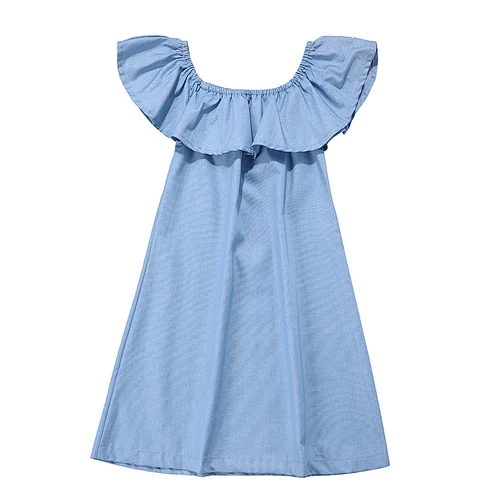 Hot Sale Kids Denim Dress Baby Cotton Dresses Cold Shoulder Denim Dress