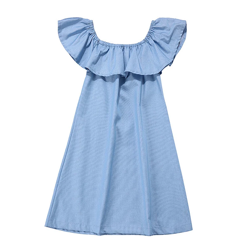 Hot Sale Kids Denim Dress Baby Cotton Dresses Cold Shoulder Denim Dress