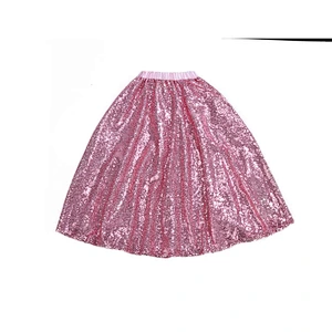 High quality cute baby girl sequined navy blue long maxi skirt