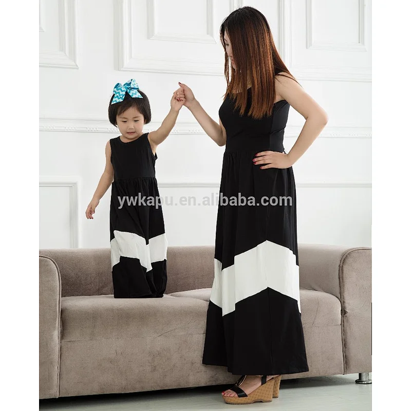 2016 Wholesale Cotton Sleeveless Momy And Me Long Skirt, High Quality Plain Soft Family Clothes