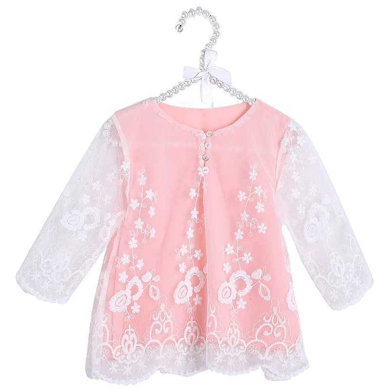 2019 New Design  Whosale Children Spring Dress Pink  Lace Princess Party  Top  For  Girl