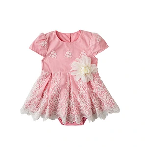 Summer New Baby Girl Lace Cotton Short-sleeve Jumpsuit 0-6 Year Old