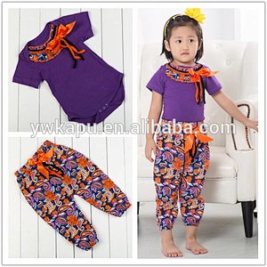 Summer fashion cheapest clothing set baby girl pompom body suit elegant design from Kapu