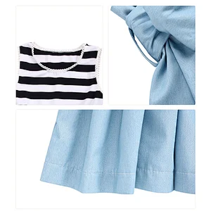 KAPU Cotton Sleeveless Stripes Bow Denim frocks dress for 2-10 year baby girl