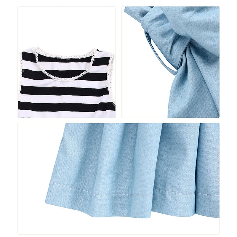 KAPU Cotton Sleeveless Stripes Bow Denim frocks dress for 2-10 year baby girl