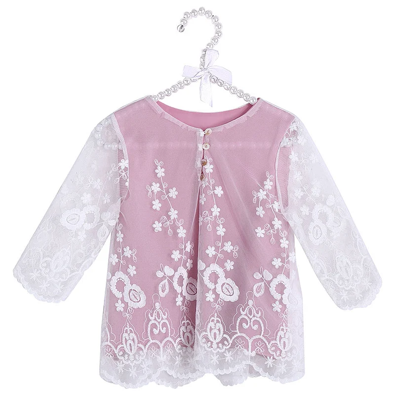 2019 New Design  Whosale Children Spring Dress Pink  Lace Princess Party  Top  For  Girl