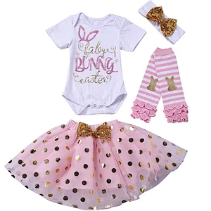 2019 My First Easter Toddler Girl Easter Outfit 4pcs baby clothing set
