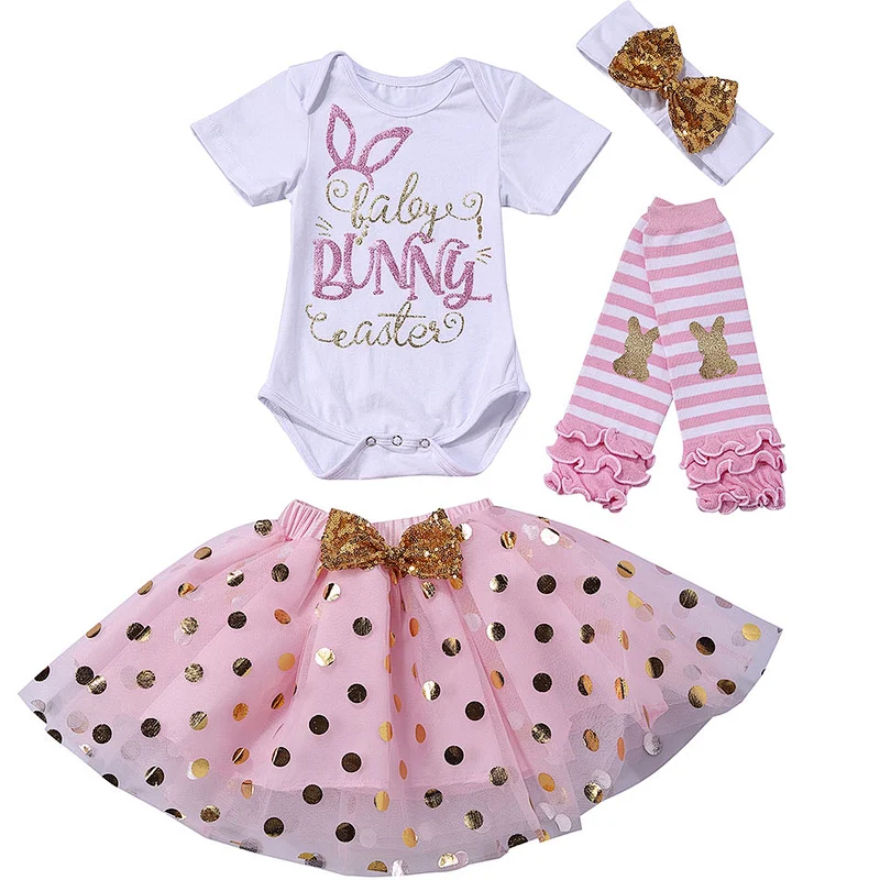 2019 My First Easter Toddler Girl Easter Outfit 4pcs baby clothing set