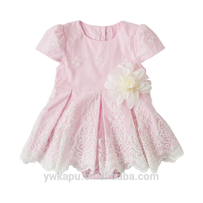 Spring Fairy Kids Clothing short Sleeve Design Newborn Infant Baby Girl Onesie Floral lace Dress Romper