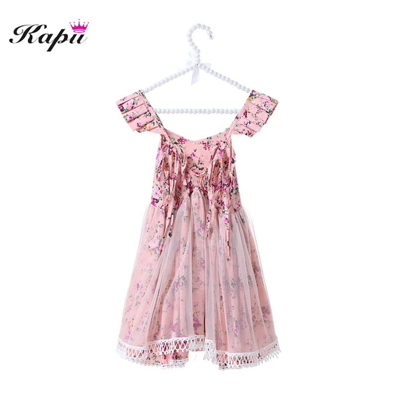 Fashion kids clothes new design floral print girl dress