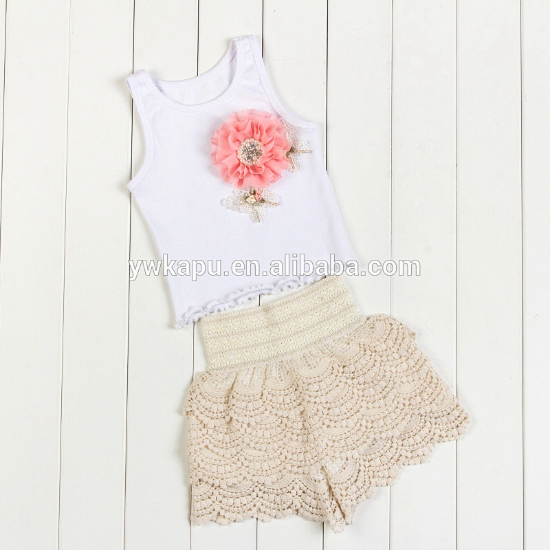 Wholesale baby clothing stylish girl sleeveless top and tunic short outfit baby lace petti set