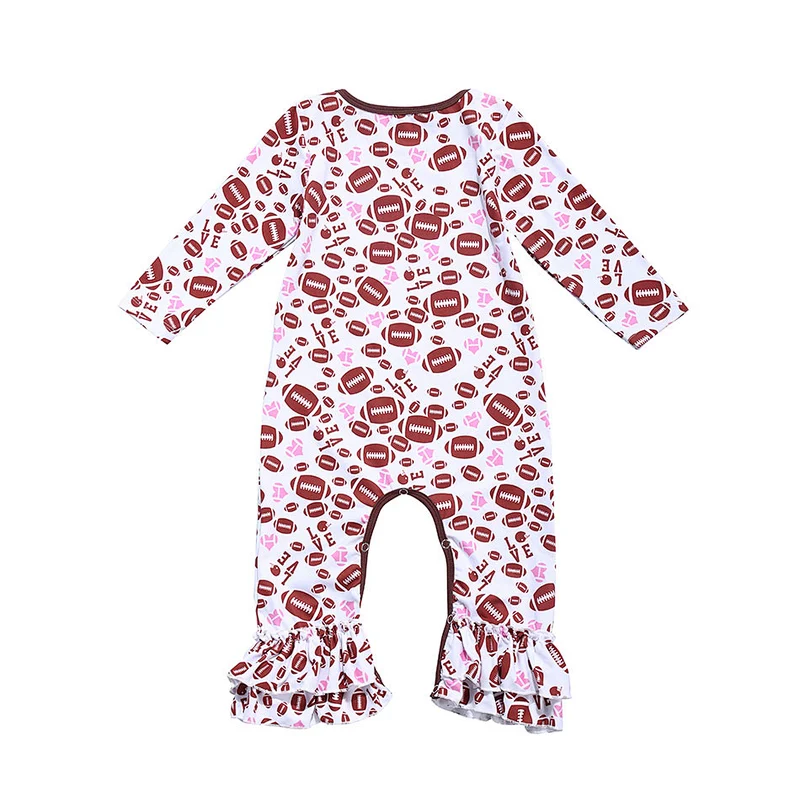 Sweet Football Printed Infant Ruffle Jumpsuit