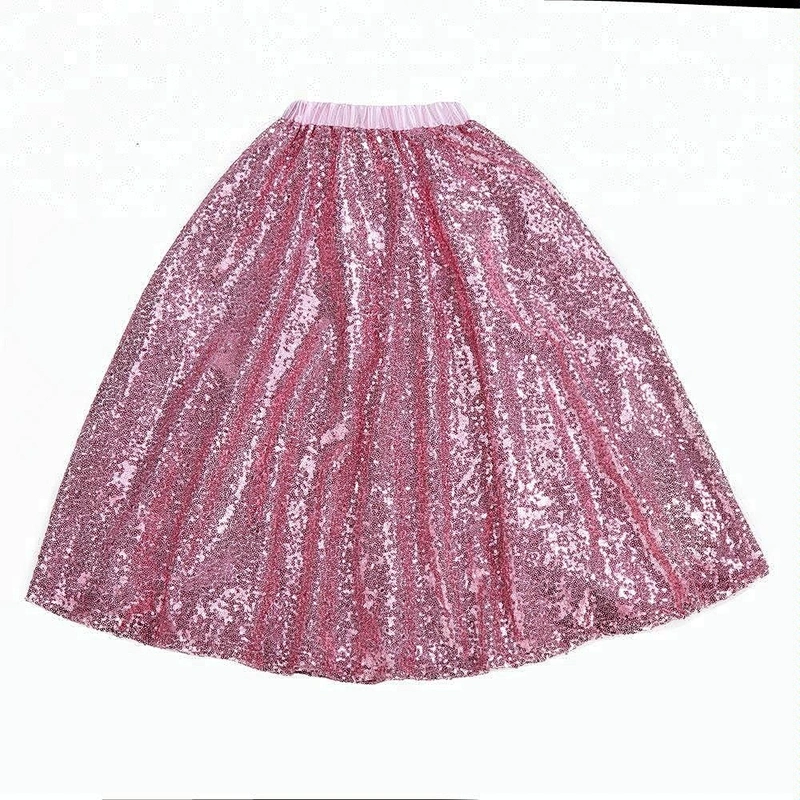 2018 In stock child dance clothes wholesale long style little girl sequin skirt