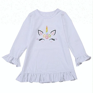 In stock birthday party long sleeve girl top wholesale toddler ruffle girl unicorn shirt