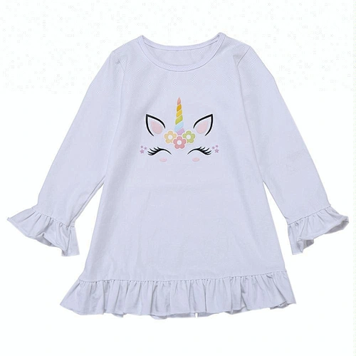 In stock birthday party long sleeve girl top wholesale toddler ruffle girl unicorn shirt